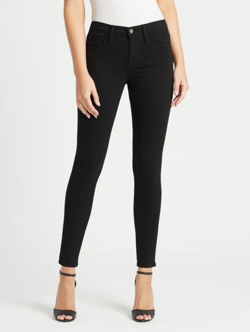 FRAME Le Skinny De Jeanne Jeans Black Film Noir Mid Rise Zip Fly Women's 25